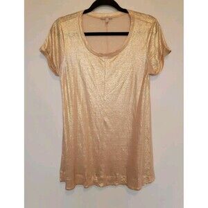 Bordeaux Womens Peach Shimmer 100% Linen Short Sleeve Tunic Top Size Small